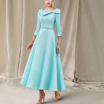 Короткие синие платья для матери невесты в стиле ретро, расшитые бисером, с карманами, Трапециевидное платье для матери жениха чайной длины для женщин