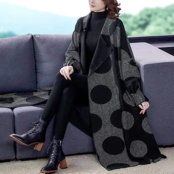 Пальто-кардиган, женская зимняя верхняя одежда 2023 года, женский темперамент свободного кроя, модное и вестернизированное пальто средней длины высокого класса