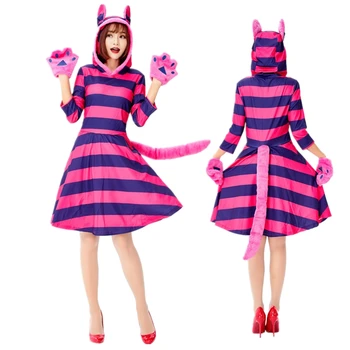 Женский фиолетовый костюм Чеширского кота для Хэллоуина, Нарядная одежда, Алиса в Стране Чудес, косплей, Маскарад, маскарадное платье