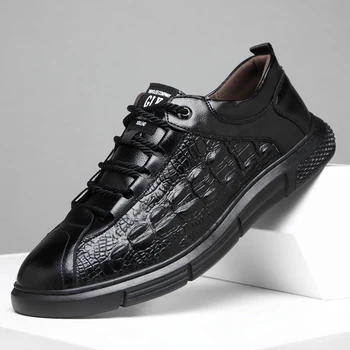 Мужская обувь 2023, весенние новые настольные туфли, модная обувь из крокодиловой кожи на шнуровке, мужская модная повседневная мужская обувь из крокодиловой кожи с низким верхом.