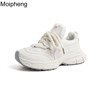 Moipheng/ Женская обувь на платформе, кожаные повседневные массивные кроссовки в стиле пэчворк, женская спортивная обувь для бега на открытом воздухе, кроссовки с круглым носком