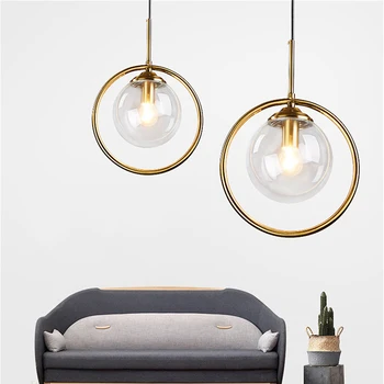 Современные подвесные светильники в виде стеклянных шаров Nordic Hoop Gold LED Подвесной светильник для гостиной, домашнего лофта, промышленного светильника для внутреннего декора