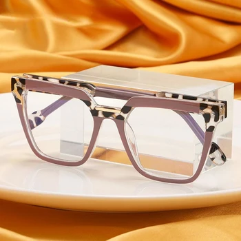 Модная ретро Квадратная оптическая оправа для очков, Двухцветное сращивание, женские компьютерные очки большого размера Cat Eye TR90 с защитой от синего света.
