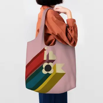 Сумки для покупок с принтом Orla Kiely Love Pattern для бакалейных товаров, холщовая сумка для покупок через плечо, портативные сумки большой емкости, сумки