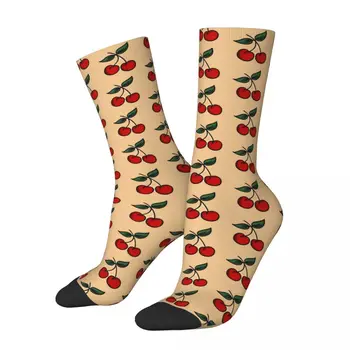 Мужские носки в стиле ретро с вишнями, фрукты, еда, унисекс, в стиле хип-хоп, бесшовные, с забавным принтом, в подарок