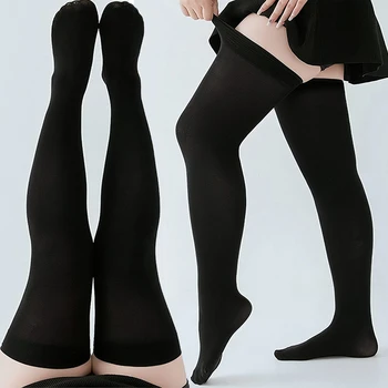 Сексуальные Черные, белые, однотонные Длинные носки для женщин выше колена, чулки выше колена, женские теплые гольфы для девочек в стиле Лолиты