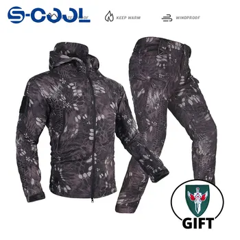 Военные куртки из мягкой кожи акулы, мужские тактические ветрозащитные водонепроницаемые куртки, Мужские армейские боевые куртки, Мужские куртки-бомберы с капюшоном