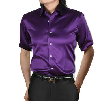 Мужская рубашка с короткими рукавами, рубашка с лацканами, мужские летние повседневные рубашки из искусственного атласа и шелка, рубашки для вечеринок, смокинги, Мужская одежда