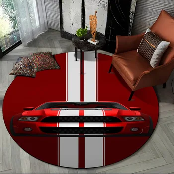 HD Ford 3D Логотип Автомобиля Mustang Серии GTR Круглый Ковер для Гостиной, Спальни, Детского Игрового Декора, Коврик Для Домашних Животных, Нескользящий Коврик Для Пола