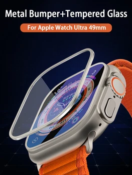 Металлический Бампер + Закаленное Стекло Для Apple Watch Ultra 49 мм Аксессуары Защита Экрана От Царапин HD Full Film iWatch Ultra 49 мм