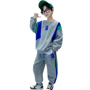 Весенне-осенние комплекты для мальчиков, новинка 2023 года, одежда в корейском стиле для подростков, толстовка из 2 предметов, топы + брюки, повседневная одежда для маленьких детей