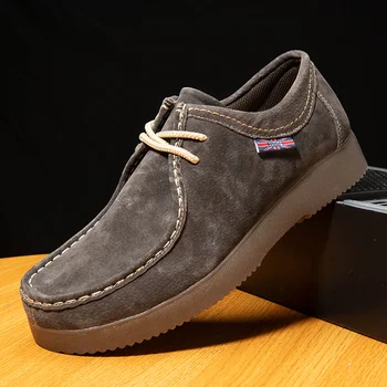 Высококачественная Мужская обувь Из натуральной Кожи на низком каблуке, Повседневная обувь, Нескользящие Оксфорды, Уличная Рабочая Обувь, Замшевая Походная обувь На шнуровке