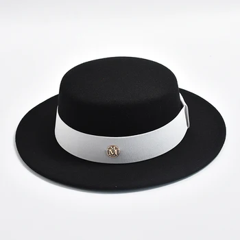Фетровые шляпы в британском стиле для женщин, модные осенне-зимние фетровые шляпы с плоским верхом, эластичная лента, фетровые шляпы, свадебное платье, Джазовая кепка
