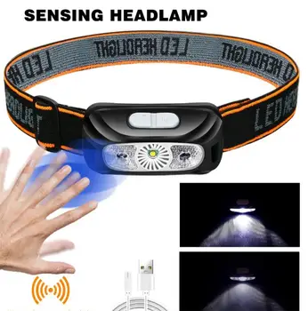 Мини-светодиодная фара с датчиком движения тела, встроенная батарея, USB-перезаряжаемые наружные водонепроницаемые фонари для кемпинга