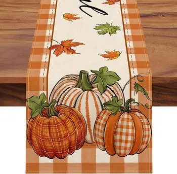 Осенний День Благодарения, тыква, Кленовые листья, льняные скатерти, декор кухонного стола, Бегунки для обеденного стола в фермерском доме, декор для праздничной вечеринки