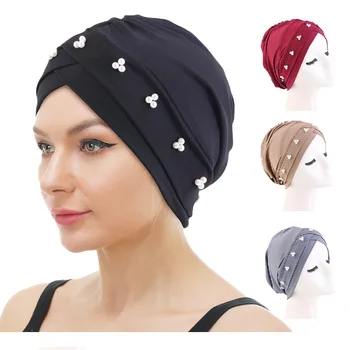 Модные женские туфли, украшенные бисером, Тюрбан, шапочки, повязка на голову, мусульманский шарф, Внутренняя шапка, Хиджабы, женские аксессуары