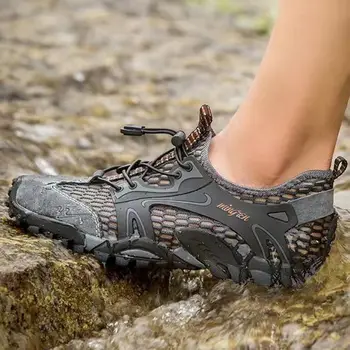 Болотная нескользящая спортивная пляжная обувь для мужчин 2023, летняя сетчатая дышащая уличная быстросохнущая походная повседневная обувь