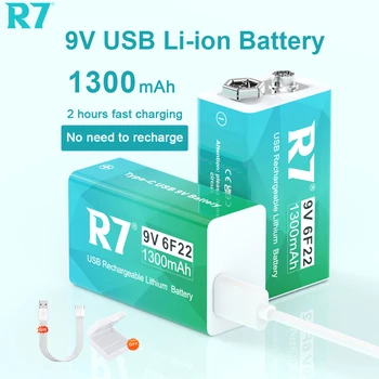R7 1-4шт Литий-ионные Аккумуляторные Батареи 9V 1300mAh Type-C USB Аккумулятор для Мультиметра Микрофон Игрушечный Металлоискатель