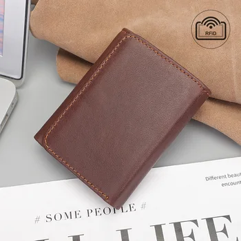 Новый повседневный мужской кожаный кошелек в стиле ретро с RFID, модный мужской короткий кошелек с несколькими картами
