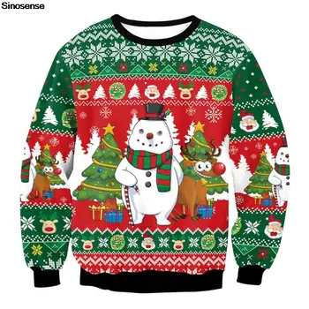 Мужчины Женщины Уродливый рождественский свитер, Рождественские джемперы, топы, 3D Подарки на Рождественскую елку, снеговик, олень, Санта, праздничная толстовка с принтом