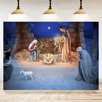 Фон для фотосъемки Рождения Иисуса Животное-овца для яслей, фон для кроватки, фон для сарая, баннер, украшенный Христом