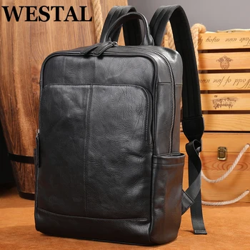 WESTAL Рюкзак для ноутбука из натуральной кожи, мужская сумка для компьютера, 14-дюймовый ноутбук для представительского бизнеса, сумка для обуви большой емкости для мальчика