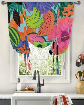 Летний Фруктовый Цветочный жест, Оконные шторы, Подвязные шторы для кухни, гостиной, Регулируемый стержень, Карманные шторы
