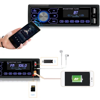 Автомобильный MP3-плеер с сенсорным экраном, вход AUX, цифровое радио, совместимое с Bluetooth, USB-порт TF, громкая связь, ЖК-дисплей со светодиодной подсветкой