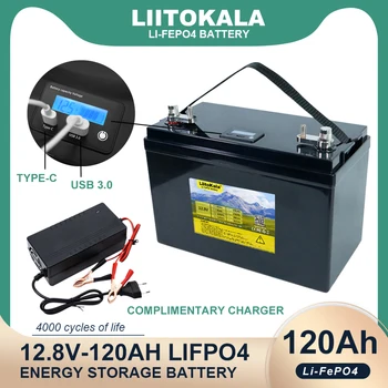 LiitoKala 12.8V12v 4s 120AH LiFePO4 Аккумулятор USB 3.0 Type-C Выход Для Инвертора Аккумуляторов Автомобильных прикуривателей 14.6V Зарядное Устройство беспошлинно