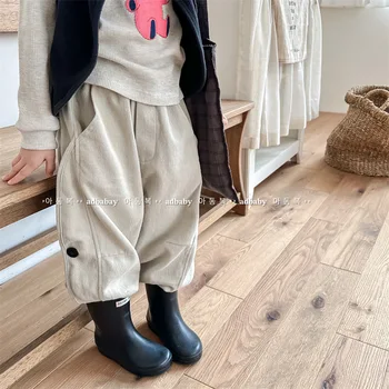 Детские однотонные повседневные брюки 2023, весна-осень, хлопковые шаровары в корейском стиле для мальчиков и девочек полной длины