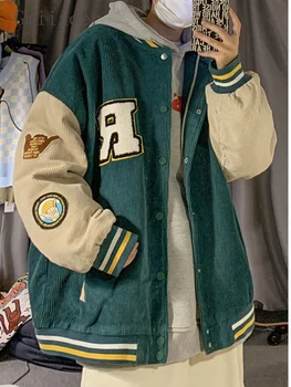 Бейсбольная куртка из вельвета с буквенным принтом, мужская Весенняя Новая Свободная Трендовая брендовая куртка Унисекс, Опрятный Корейский бомбер Kpop