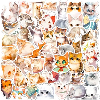 50шт Kawaii Painting Набор наклеек с акварельными кошками для детей, Мультяшные Милые наклейки с граффити, Наклейка для скрапбукинга на багаж, наклейка для ноутбука