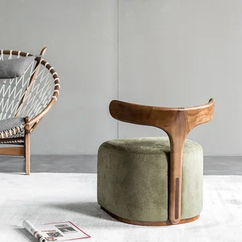Скандинавский современный дизайнер, креативный стул для отдыха из ткани со спинкой из массива дерева / табурет для замены обуви, Табурет Новый