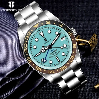 CORGEUT 2023 New GMT NH34 Модные деловые мужские часы с сапфировым стеклом, автоматические механические водонепроницаемые часы с датой для мужчин