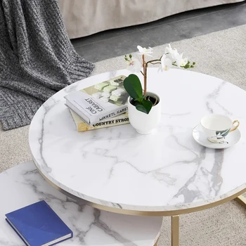 Журнальный столик с мраморной текстурой 2 В 1, Диван Сбоку, Круглый Чайный Столик, Комбинированная Мебель для дома, Металлический Кронштейн, Мебель Mesa