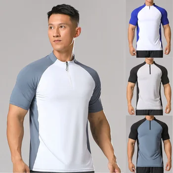 Мужская футболка на молнии для бега, мужская эластичная спортивная футболка на молнии, бренд для бега с коротким рукавом