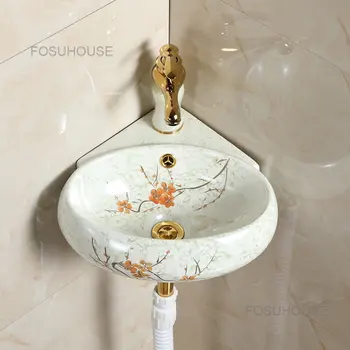 Современные мини-подвесные раковины для ванной комнаты, Керамический угловой умывальник, Треугольные раковины для ванной комнаты, настенные Маленькие раковины для мытья посуды