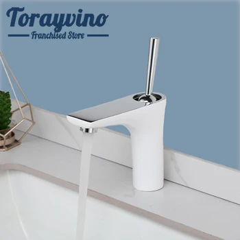 Кран для ванной Torayvino, установленный на бортике, Белый с хромированным покрытием, Специальная ручка для подачи воды, смесители для горячей и холодной воды