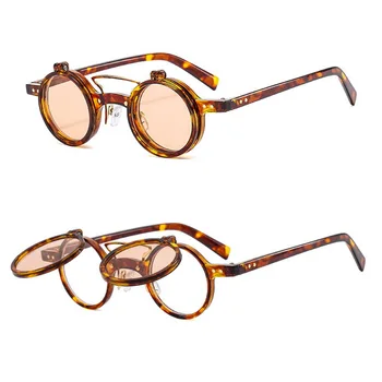 Женские Солнцезащитные очки BEGREAT с двойными мостами, Популярные модные Маленькие Круглые солнцезащитные очки в стиле панк-ретро с откидывающимися линзами UV400, Мужские Солнцезащитные очки с заклепками