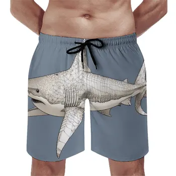 Летние пляжные шорты Shark Sports для фитнеса, мультяшные шорты на заказ, Гавайские быстросохнущие плавки Плюс размер