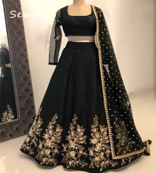Традиционное черное с золотом вечернее платье с запахом, Индийский Турецкий кафтан из двух частей, Марокканское платье для выпускного вечера, элегантный свадебный халат