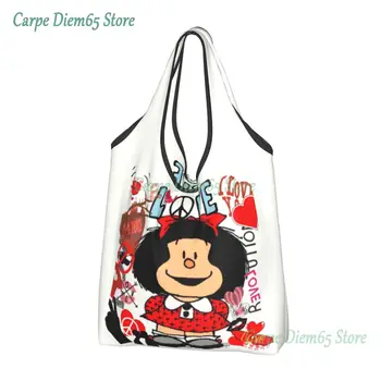 Сумки для покупок Love и Mafalda в окружении сердец, женские портативные сумки для покупок с продуктами большой емкости из мультфильмов Манга, сумки для покупок с героями мультфильмов