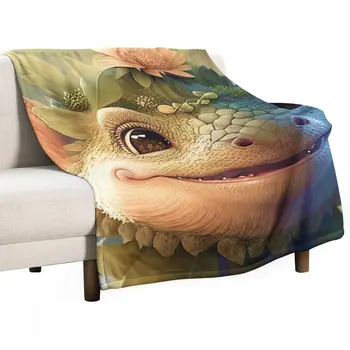 Новый забавный бородатый дракон с цветочным венком на голове, плед для дивана, одинарное одеяло