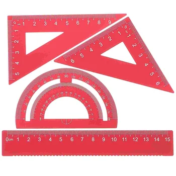 Линейка для рисования геометрии из алюминиевого сплава: 1 комплект квадратного инструмента, Математический транспортир, Чертеж треугольников, Прямая линейка, Металлическая математическая линейка