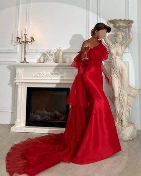 Красные платья для выпускного вечера с одним плечом 2023, Элегантные вечерние платья в пол 