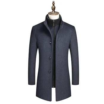 Новые осенне-зимние мужские деловые шерстяные пальто, повседневная толстая ветрозащитная куртка С подкладкой, мужские шерстяные пальто, модные пальто