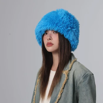 Ins/ Новые синие милые плюшевые шапки-ведерки для мужчин, осенне-зимняя корейская версия с большой головой, утолщенные теплые модные лыжные шапки для женщин