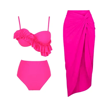 2023 Новый ретро цельный купальник, юбка, купальник на ремешках, Розовый купальник с 3D цветочным принтом, Женский купальник для похудения, пляжная одежда