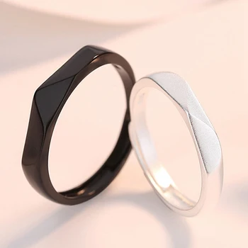 Простые геометрические кольца для влюбленных Милые Черно-белые Кольца для пары Края и углы Ювелирные Изделия Подарок Регулируемое кольцо
