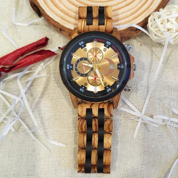 Деревянные наручные часы для мужчин с бесплатной доставкой Модные кварцевые наручные часы Роскошные часы Хронограф Мужские деревянные часы Подарки